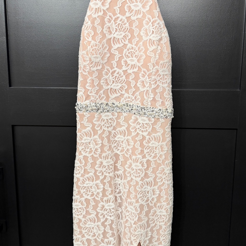 City Studio Off-White Floral Lace T-back Dress